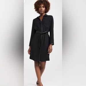 Vince Faux-Leather Trim Shirt Dress sz L NWT